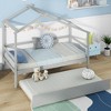 Tangkula Twin House Bed w/ Trundle w/ Roof & Fence Rails Wooden Platform Bed Frame - 3 of 4