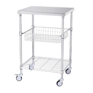 VEVOR Kitchen Utility Cart, 3 Tiers, Wire Rolling Cart with 470LBS Capacity, Steel Service Cart on Wheels, Metal Storage Trolley, Silver - 1 of 4