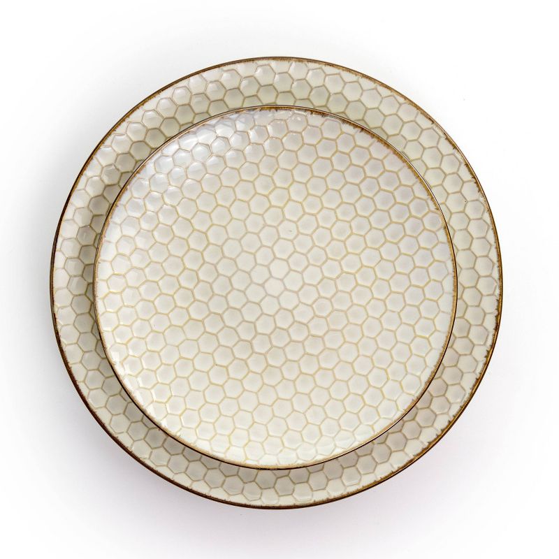 16pc Stoneware Honey Dinnerware Set White - Elama, 3 of 7
