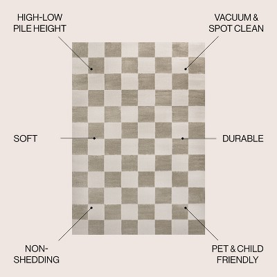 Beige and Cream Geometric Checkerboard 3 x 5 Area Rug