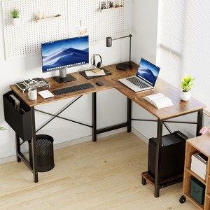 L Shaped Computer Desk - Gaming Corner 50 Inch Office Writing PC Wooden Table with CPU Storage Shelf & Side Bag - 1 of 3
