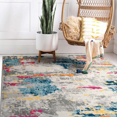 Reversible Multicolor Abstract Synthetic 5' x 7' Area Rug