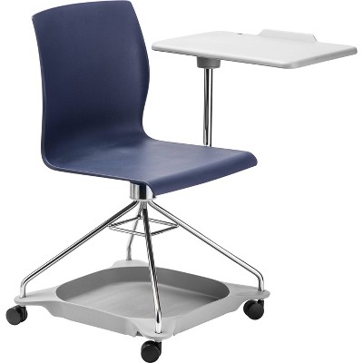 Blue Ergonomic Swivel Chair with Steel Frame and Tablet Arm