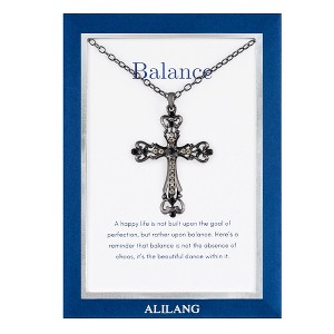 Anna-Kaci Black & Silver Gunmetal Crystal Cross Necklace with Religious Message Card & Envelope Christian Jewelry Gift - 1 of 4