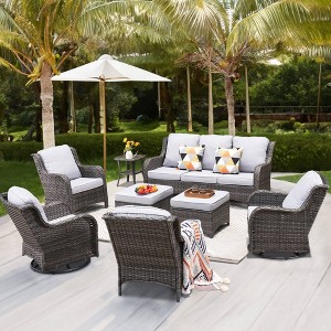 Ovios Orlando 8pc Brown Wicker Outdoor Patio Furniture Conversation Sofa Set with Swivel Chairs and Cushions - 1 of 4