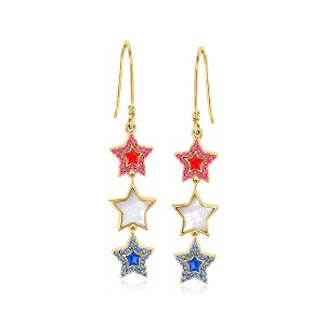 Ross-Simons 0.20 ct. t.w. Ruby, .20 ct. t.w. Sapphire and Mother-Of-Pearl Star Drop Earrings With Red and Blue Enamel in 18kt Gold Over Sterling - 1 of 3