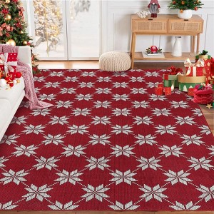 Coolmee Christmas Living Room Area Rug Machine Washable Rugs Carpet Indoor Door Mat Non-Slip Snowflake Rug for Bedroom Kitchen Green - 1 of 4