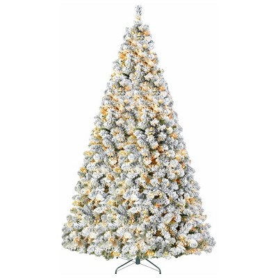 Hykolity 4.5'/6' Artificial Snow Christmas Tree with Warm White LED Lights, Easy Assembly with Metal Stand and Hinged Branches