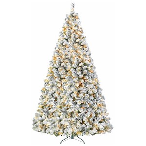 Hykolity 4.5'/6' Artificial Snow Christmas Tree with Warm White LED Lights, Easy Assembly with Metal Stand and Hinged Branches - 1 of 4
