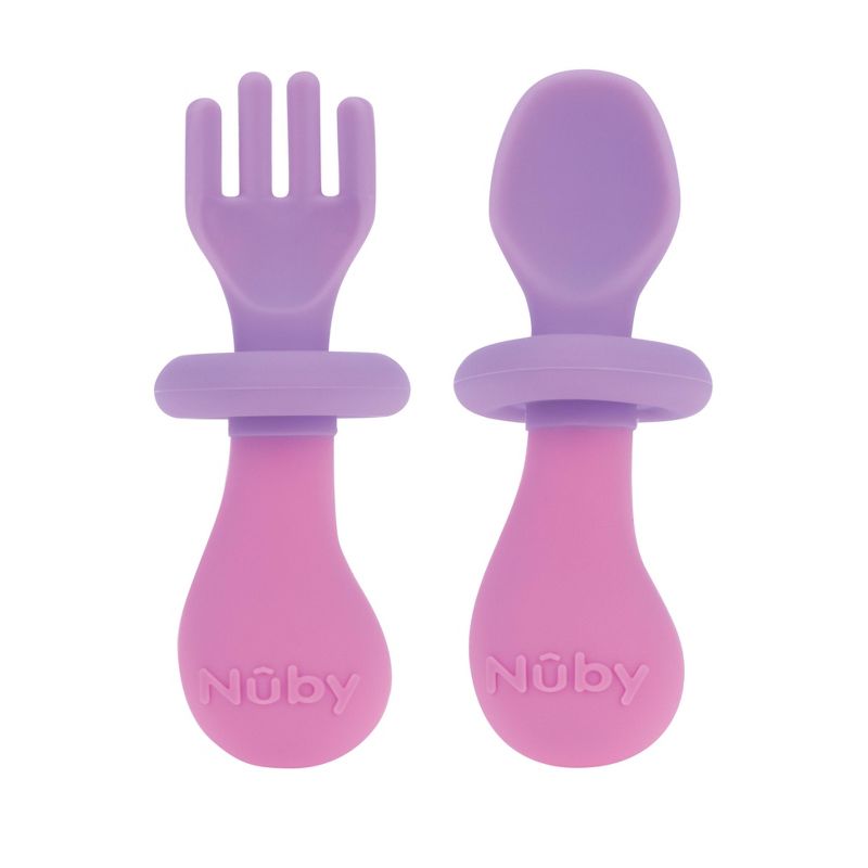 Nuby Fork and Spoon Set with Hilt - Girl, 1 of 6