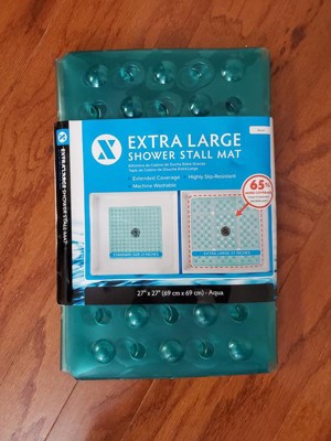 Xl Non-slip Square Shower Mat With Center Drain Hole Aqua - Slipx ...