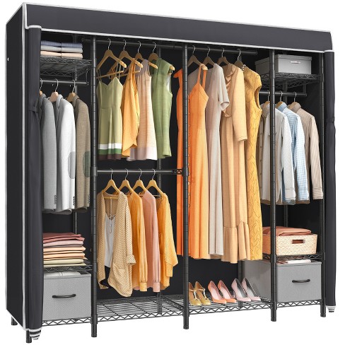 JOMEED Industrial Steel Freestanding Closet Clothing Garment Rack Organizer  with 6 Shelves and Hanging Rod for Home, Dorm, and Bedroom, Black/Brown