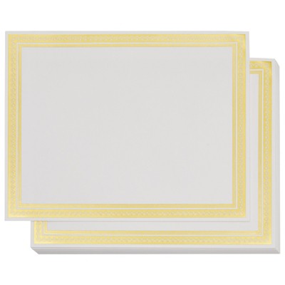 50-Sheet Award Certificate Papers, Letter Sized, White with Gold Foil Metallic Border, 11 x 8.5"