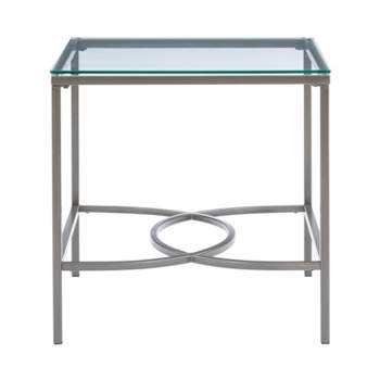Noyes Metal and Glass Top 3pc Coffee and Side Table Set Satin Nickel Finished - Powell