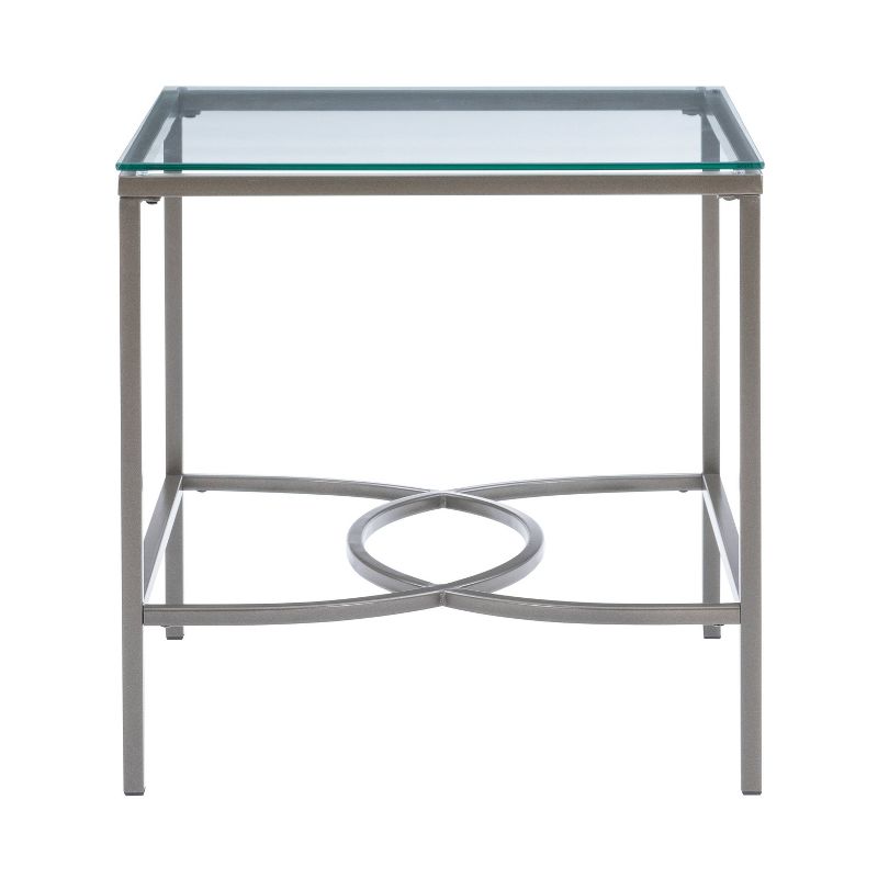 Noyes Metal and Glass Top 3pc Coffee and Side Table Set Satin Nickel Finished - Powell, 1 of 17