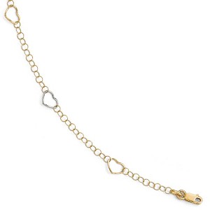 Black Bow Jewelry 14k Two Tone Gold Open Heart Link Station Anklet, 9-10 Inch - 1 of 4