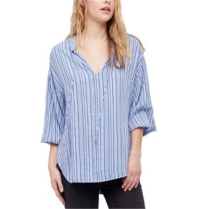 Free People Womens Bishop Sleeves Striped Tunic Blouse - 1 of 1
