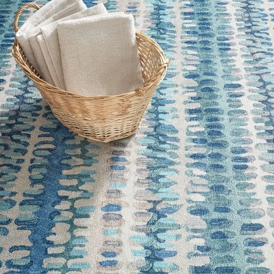 Blue and Beige Synthetic Machine Washable 2x3 Rug