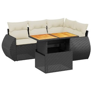 vidaXL Garden Sofa Set Black poly rattan with cream white cushions - 1 of 4