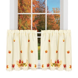 Collections Etc Embroidered Scrolling Autumn Leaves Window Curtains - 1 of 3