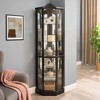 Glass and Wood Lighted Corner Curio Display Cabinet with Glass Doors, Carved Decoration, Adjustable Shelves - 4 of 4