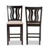 Baxton Studio 2pc Fenton Fabric Upholstered and Wood Barstool Set Dark Brown: Geometric Backrest, Polyester Upholstery, 25" Seat Height - 2 of 4