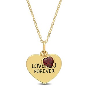 EVERLY JEWELRY | Yellow Plated Sterling Silver 1/2ct TGW Garnet "Love You Forever" Heart Pendant with Chain, 18 inc - 1 of 4