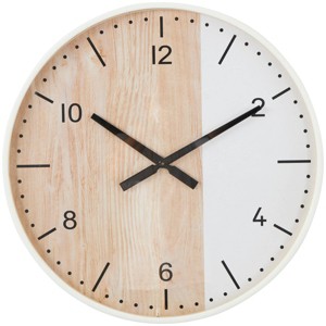 24"x24" Wooden Two-Toned Wall Clock with White Accents Brown - Olivia & May - 1 of 4