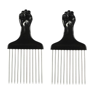 Unique Bargains Metal African Hair Picks Comb 5.83"x2.83" Black 2 Pcs - 1 of 4