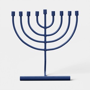 Modern Menorah Metal Hanukkah Candle Holder Blue - Threshold™ - 1 of 3