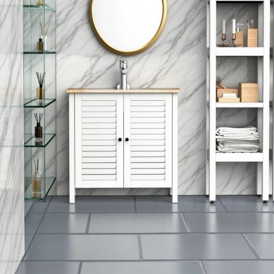ChicFurnit Bathroom Storage Cabinets Bathroom Floor Storage Cabinet Functional Bathroom Cabinet with Drawer for Bathroom, White, 26.5"*11.8"*23.8"