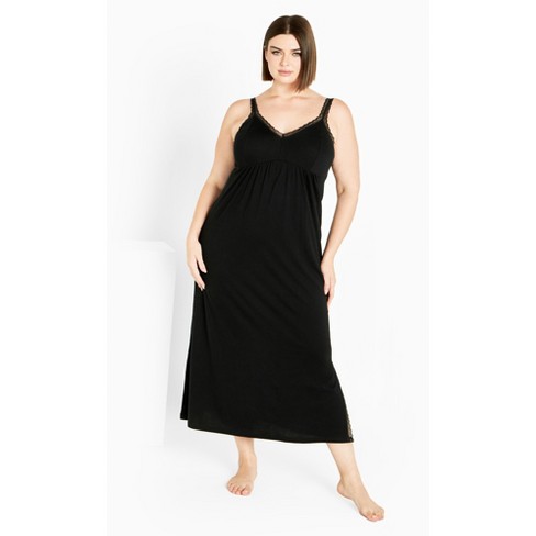 Women's Plus Size Lace Trim Sleep Maxi Dress - Black | Avenue : Target