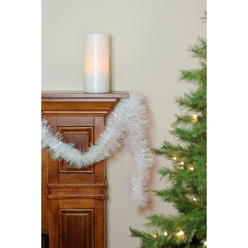 Northlight 50' x 3" Unlit Shiny Iridescent White Foil Tinsel Christmas Garland, 4 of 5