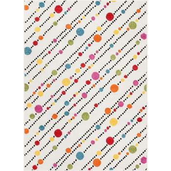 Well Woven Modern Dandy Dots Stripes Bright Kids Room Carpet Soft Durable White Area Rug