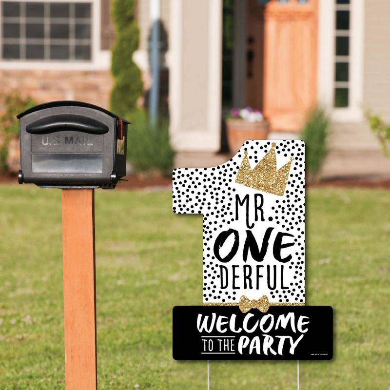 Big Dot of Happiness 1st Birthday Little Mr. Onederful - Party Decorations - Boy First Birthday Party Welcome Yard Sign, 2 of 9