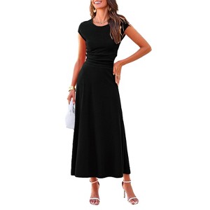 Women's Summer Knit Short Sleeve Top And Casual High Waist Midi Skirt Set Black L - 1 of 4