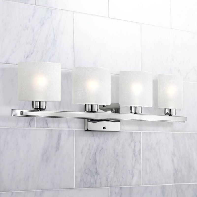 Possini Euro Design Modern Wall Light Chrome Hardwired 32" Wide 4-Light Fixture White Linen Glass for Bathroom Vanity, 2 of 7