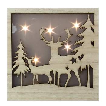 Northlight LED Lighted Buck and Doe Silhouette Wood Christmas Wall Plaque