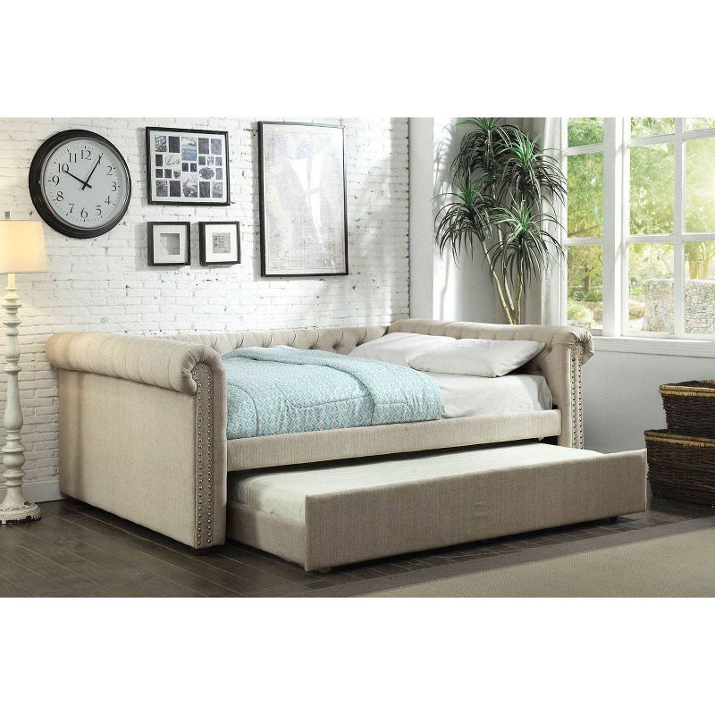 Melly Tufted Upholstered Queen Daybed with Twin Trundle Beige - HOMES: Inside + Out, 3 of 7