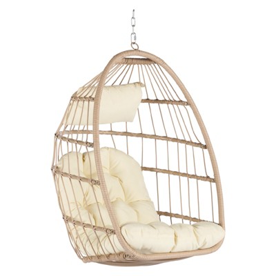 VisioGear Egg Chairs, Patio Egg Chair, Outdoor Garden Egg Swing Chair Hanging Chair for Bedroom Living Room, Beige, 28.70"*28.5"*55.6"