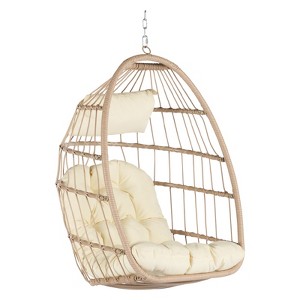 VisioGear Egg Chairs, Patio Egg Chair, Outdoor Garden Egg Swing Chair Hanging Chair for Bedroom Living Room, Beige, 28.70"*28.5"*55.6" - 1 of 4