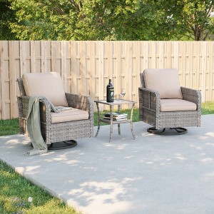Sonkuki Patio Bistro Sets, 3- Piece Outdoor Swivel Rocking Chairs Set of 2 with Rattan Side Table for Patio Porch Pool - 1 of 4