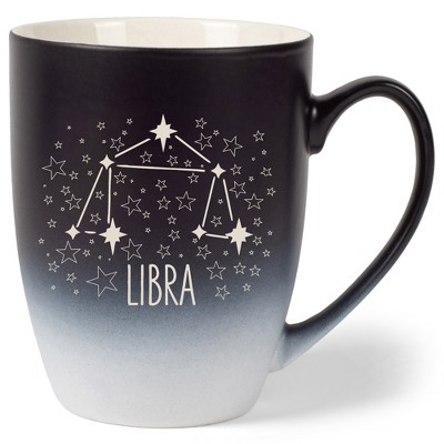 100 North Zodiac Design 10 Ounce Black and White Two Toned Ombre, Comfortably Fits Your Hands, Ceramic Tea Coffee Cup Mug, Libra