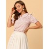 INSPIRE CHIC Women's Peter Pan Collar Smocked Puff Short Sleeve Ruffle Floral Blouse - 3 of 4