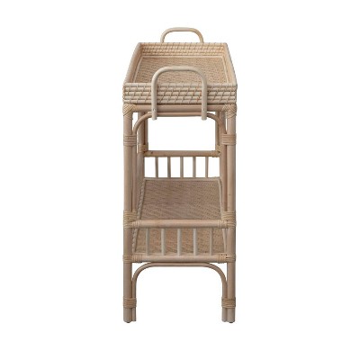 Natural Rattan and Bamboo Console Table with Storage Shelves