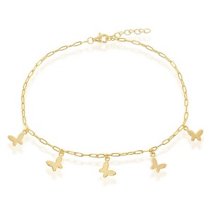Bella Silver Sterling Silver, Butterfly Charms Paperclip Anklet - Gold Plated - Gold - 9+1 Inch - 1 of 3