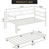White Daybed with Trundle Bed, Twin Size Metal Day Bed with Floral Headboard, Modern Metal Sofe Bed Frame with Pull-Out Trundle - 2 of 4