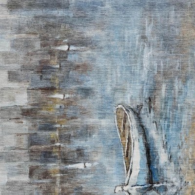 HomeRoots 3' X 5' Blue And Beige Nautical Washable Indoor Outdoor Area Rug