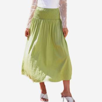 Women's Lime Green Smocked Waist Midi Skirt - Cupshe