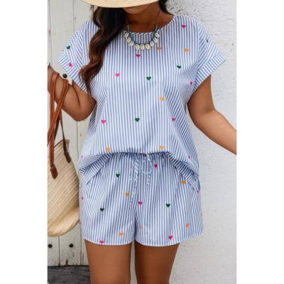 I am a Fashion Junky Heart Print Plus Size Two Pieces Strip Loose Sets